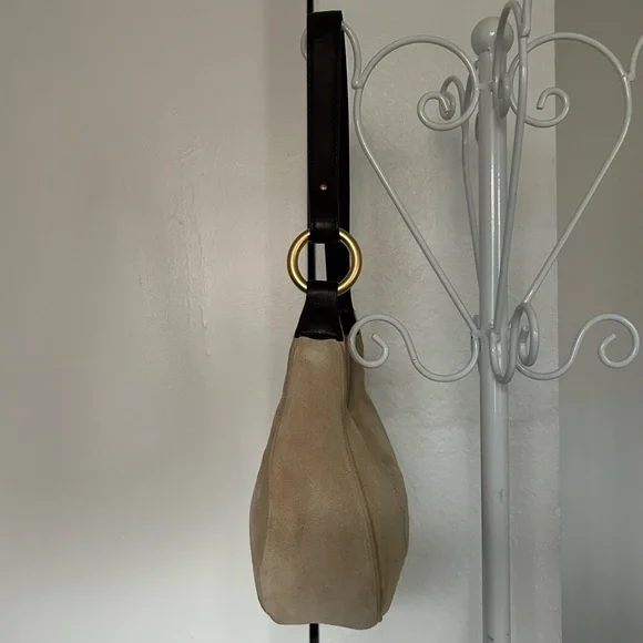 Escada Leather Trim Suede Shoulder Bag - Picture 4 of 15